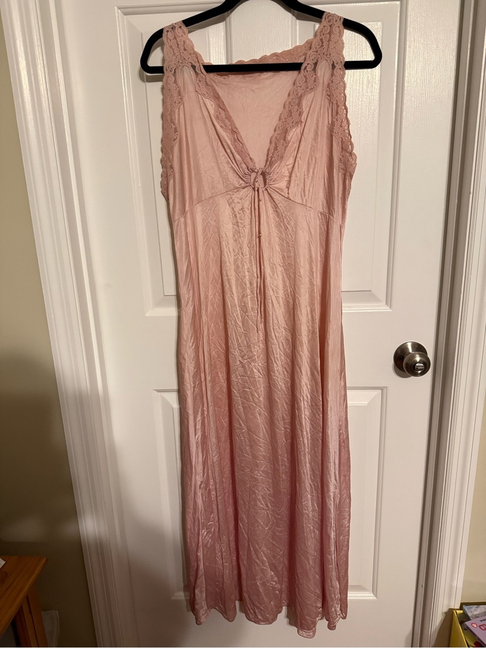 VTG Miss Elaine Lace Nightgown Maxi Dress Pink Empire Waist Coquette